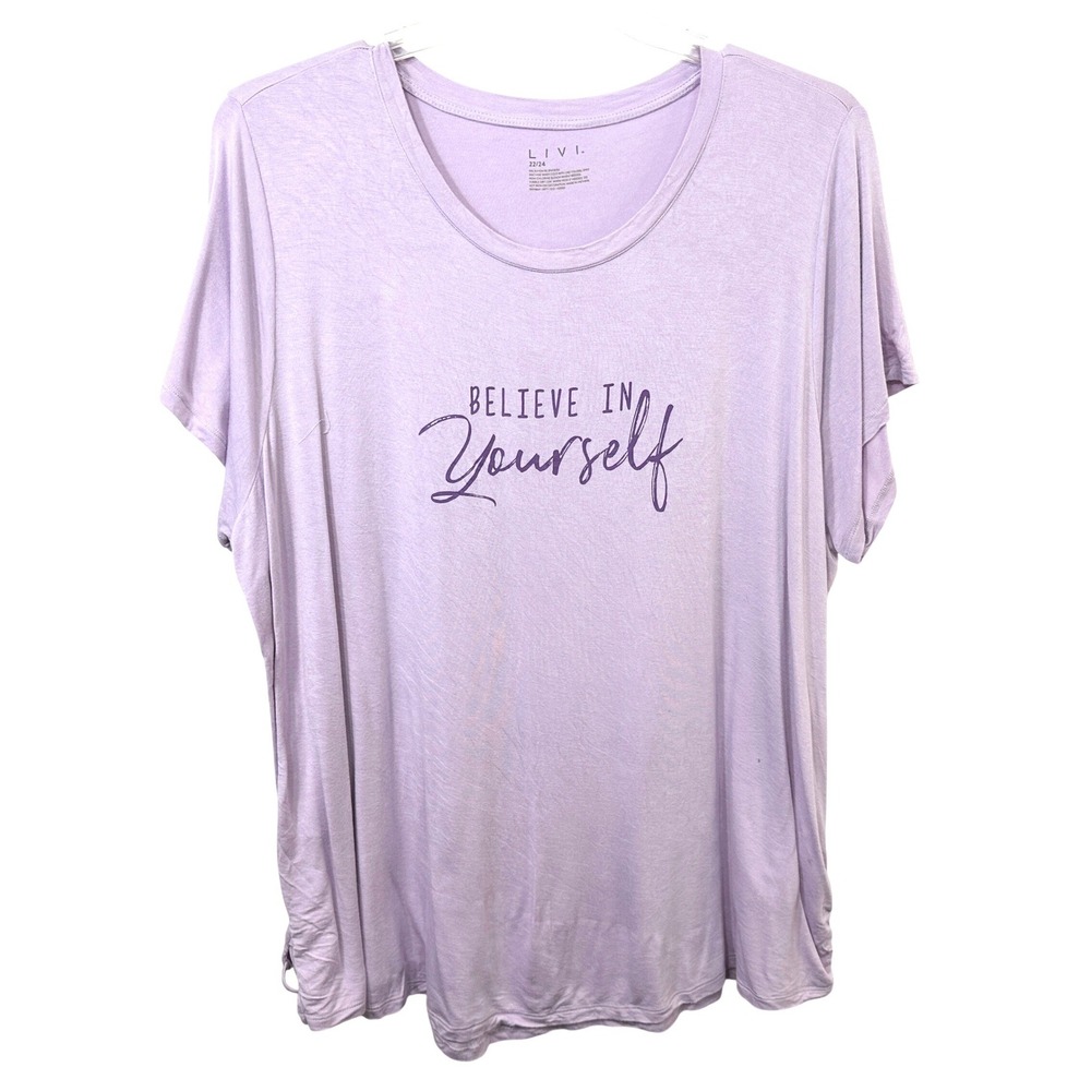 Livi Lane Bryant Plus Size 22/24 Top Lavender Believe Graphic Tee Lattice 328